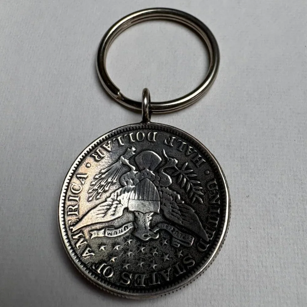 Made From Coins Barber Half Dollar Keyring – Handcrafted Artisan Design – NWOT
